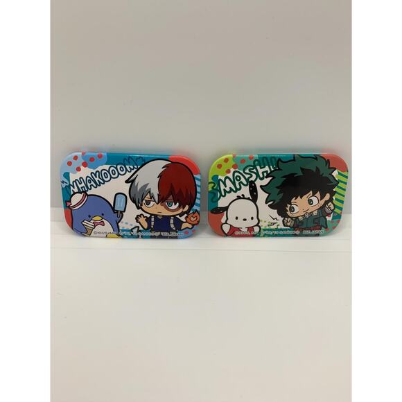My Hero Academia X Sanrio Square Tin Badge Set With Todoroki & Deku Characters - Picture 1 of 3